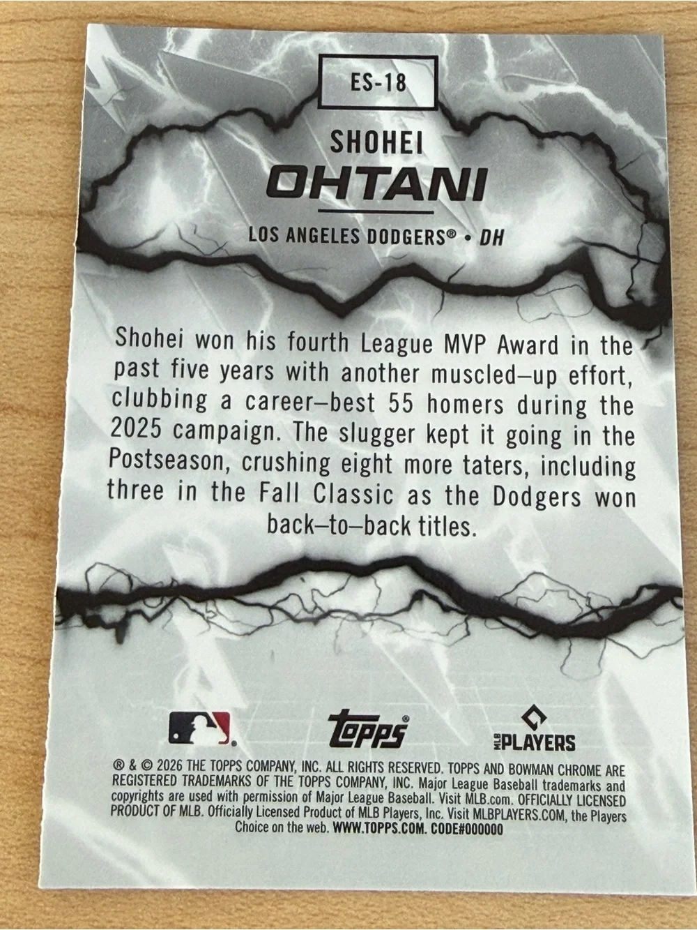 Topps Shohei Ohtani Lightning Back Insert - Black & White
